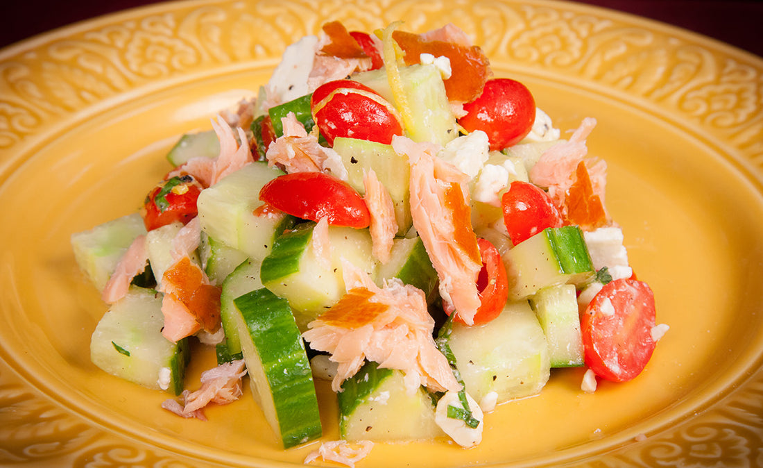 Honey Smoked Salmon Tomato-Cucumber Salad