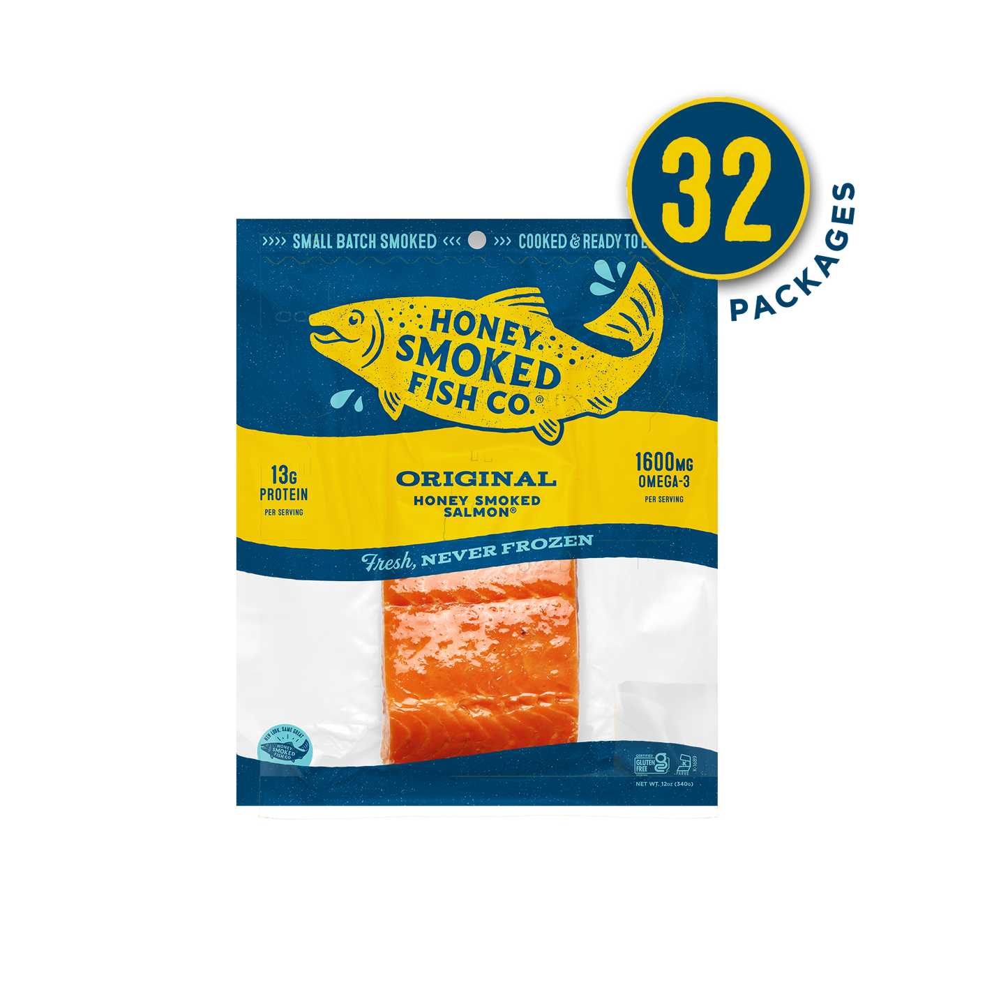Original Honey Smoked Salmon® — 32 Packages of 12oz Fillets
