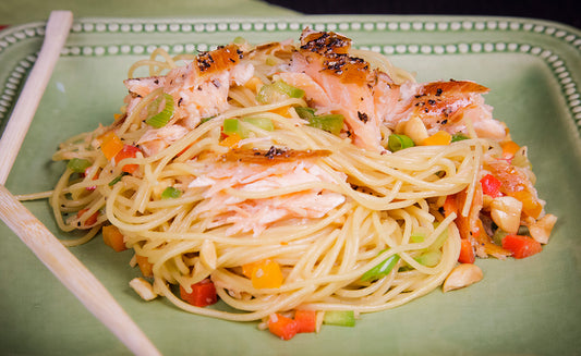 Cracked Pepper Honey Smoked Salmon Asian Pasta Salad