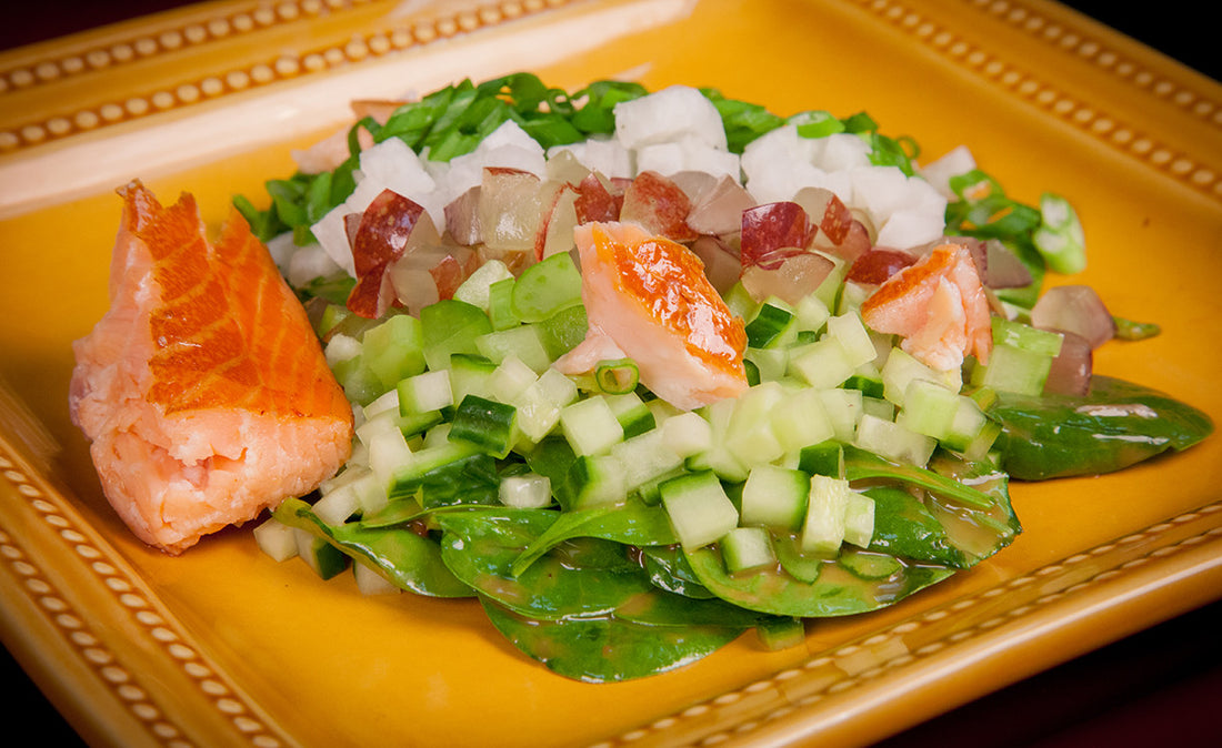 Honey Smoked Salmon Crunchy Spinach Salad