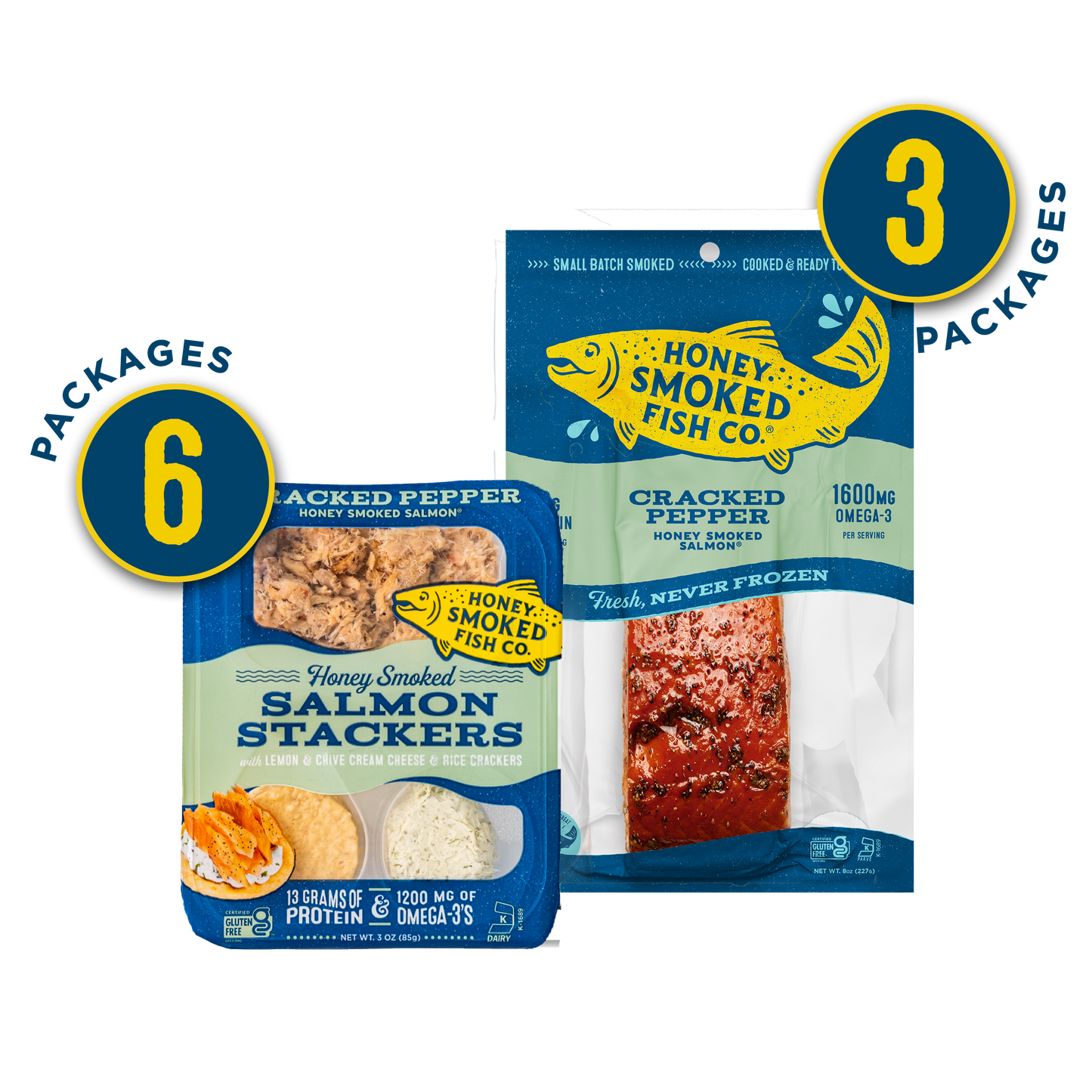 Cracked Pepper Honey Smoked Salmon & Stackers - Combo Pack