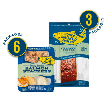 Cracked Pepper Honey Smoked Salmon & Stackers - Combo Pack