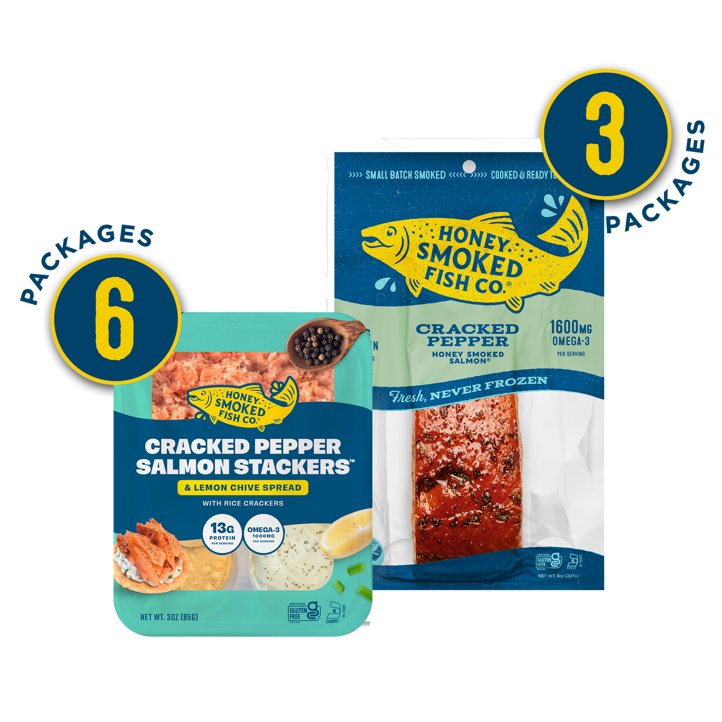 Cracked Pepper Honey Smoked Salmon & Stackers - Combo Pack