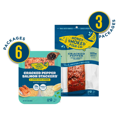 Cracked Pepper Honey Smoked Salmon & Stackers - Combo Pack