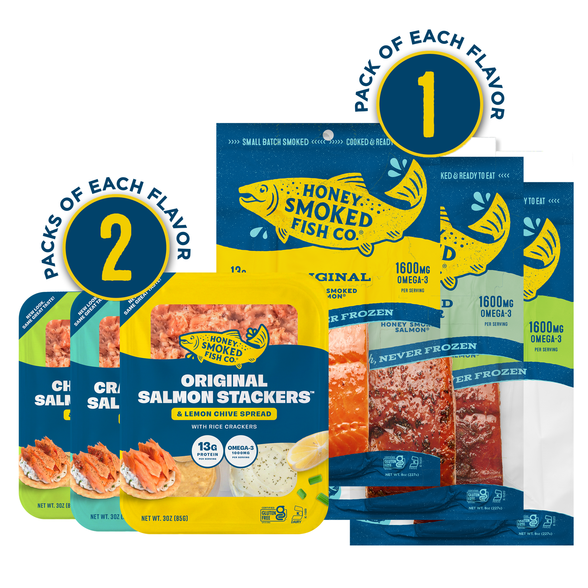 Variety Honey Smoked Salmon & Stackers - Combo Pack – Honey Smoked