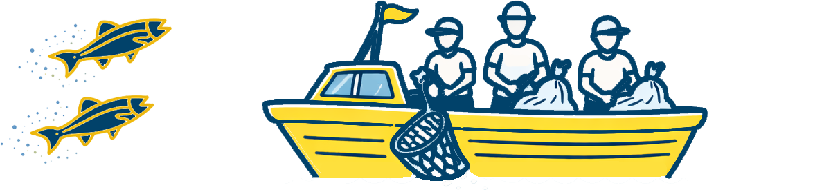 Boat collecting plastic from ocean