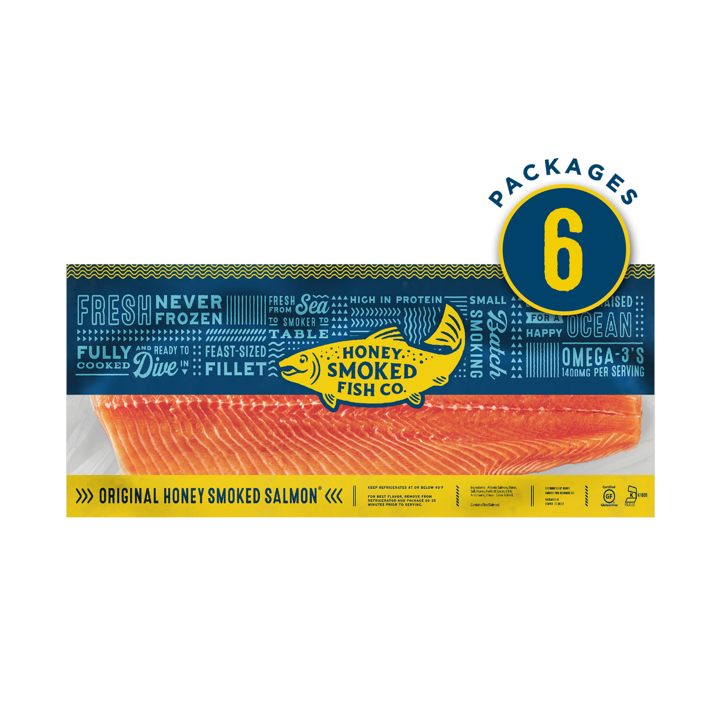 Original Honey Smoked Salmon® — 6 Packages of Whole Sides